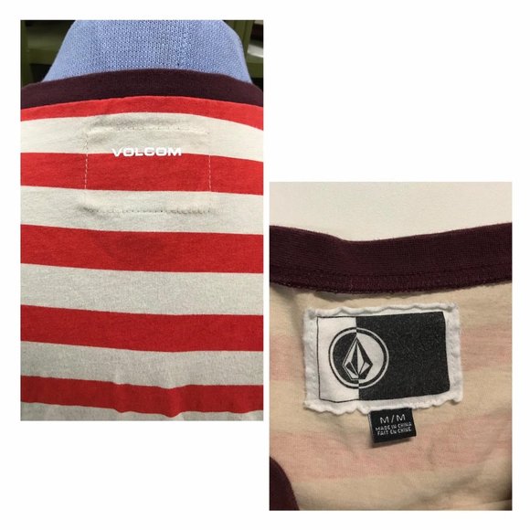 Volcom Men's Submission Red and Beige Striped Pocket T-shirt - Picture 3 of 5